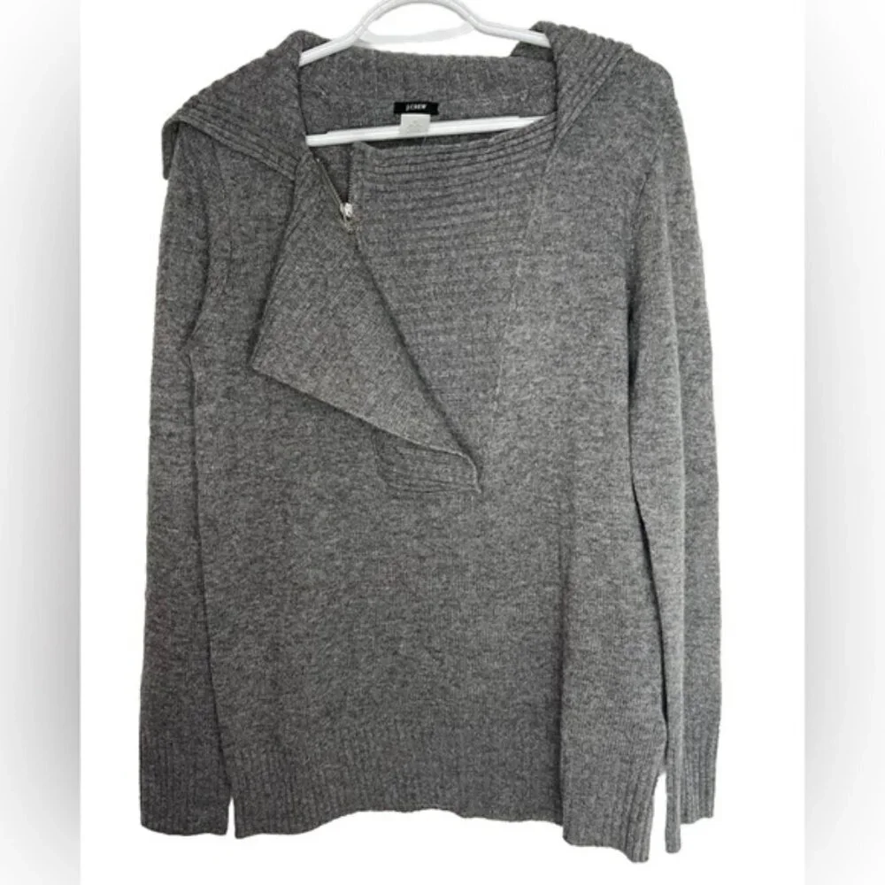 NWT J. Crew WOOL CASHMERE Blend Asymmetrical Ruffle Zip Pullover Sweater MEDIUM